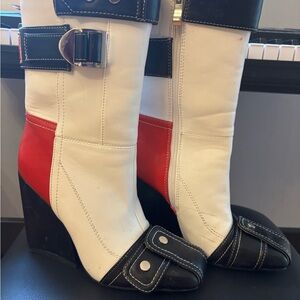 Stylish Black and White Wedge Boots